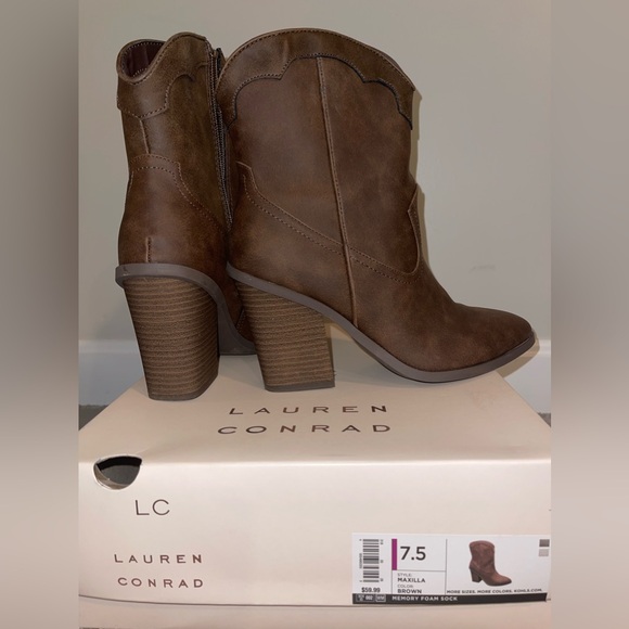 Worn once! Lauren Conrad memory foam heeled zip up point toe cowgirl boots - Picture 1 of 7